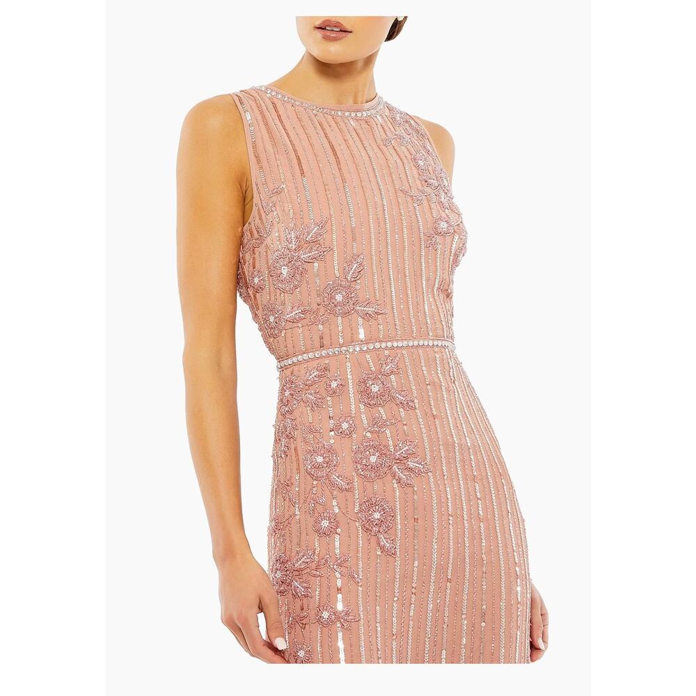 Mac Duggal Rose Pink Floral & Stripe Embellished Cocktail Dress Size 10 - Picture 3 of 13